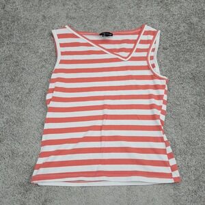 My Michelle Womens Large Coral Orange White Striped Sleeveless Asymmetric Top L